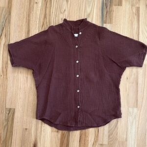HACKWITH DESIGN HOUSE Short Sleeve Top, Brown/Plum Color